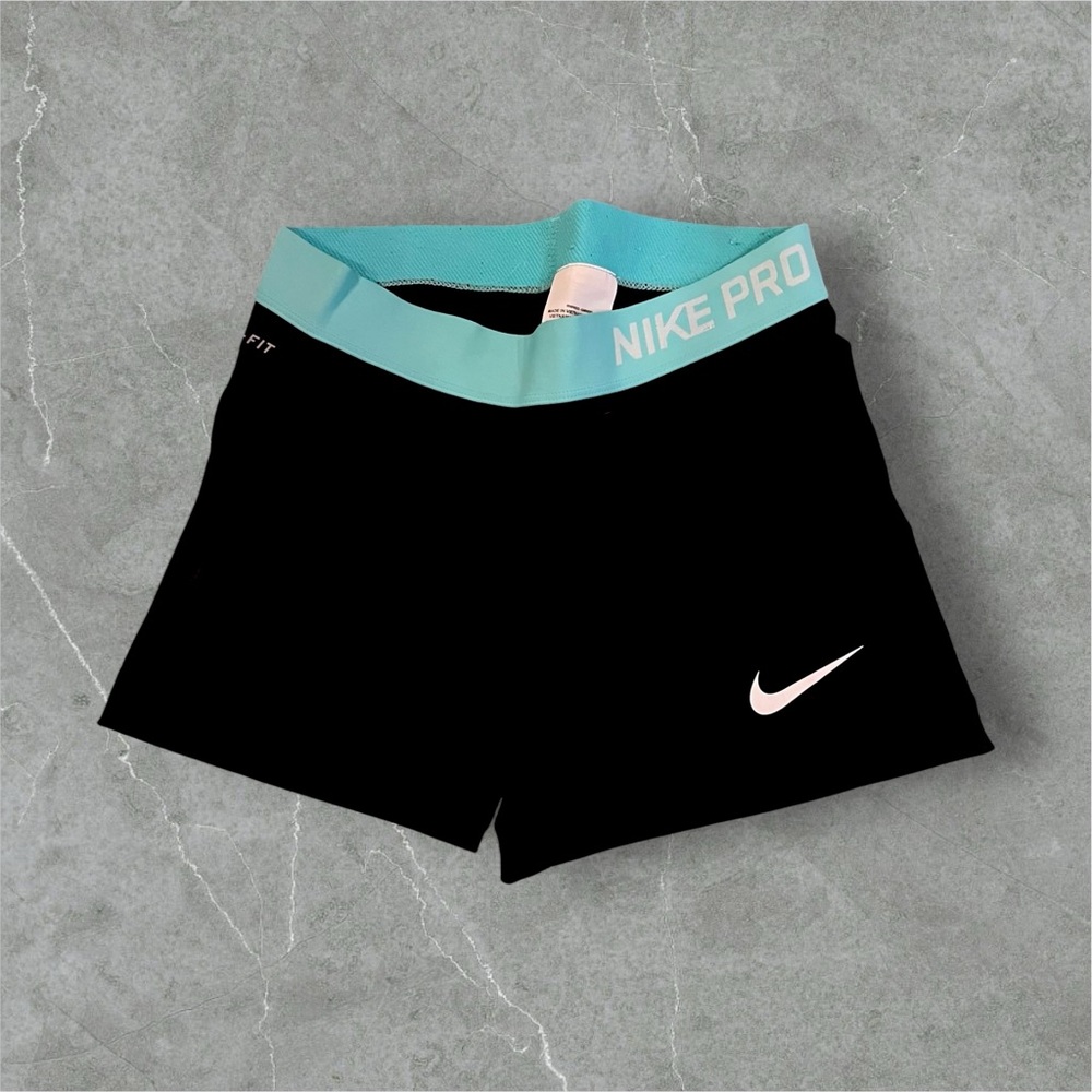 Nike Women's Black Shorts with Teal Waistband